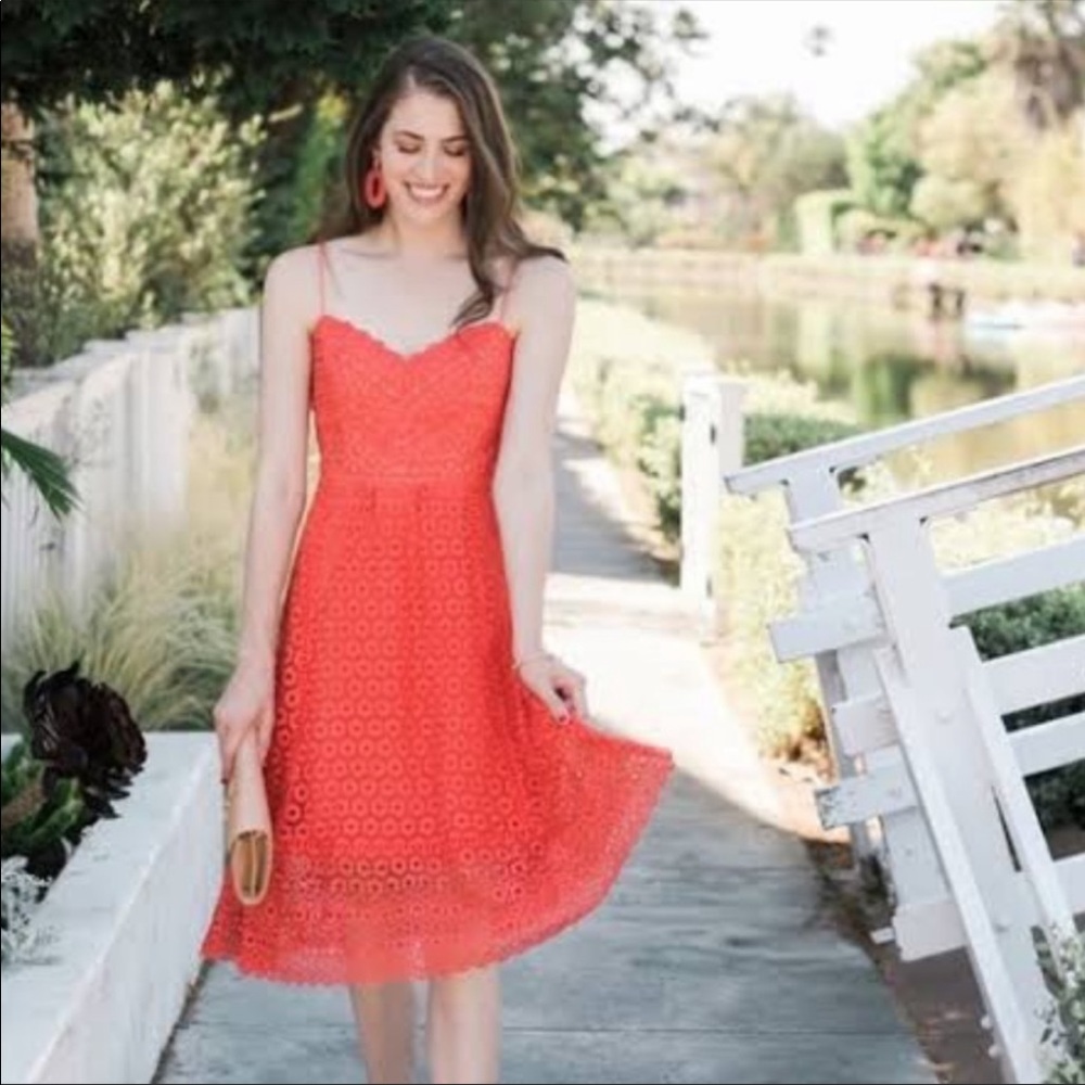 J. Crew Lace Coral Midi Dress